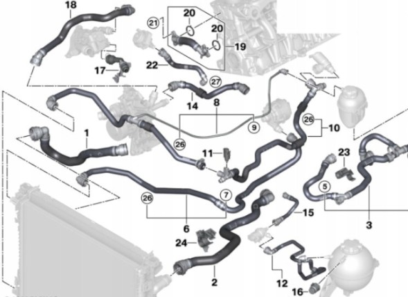 BMW OE  Bmw x5 g05 x6 g06 x7 g07 lci cable hose water hose coolant