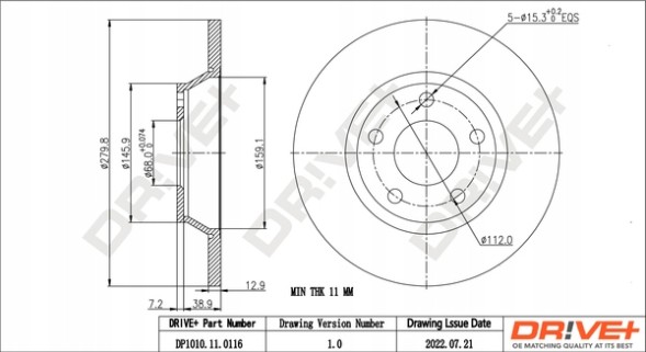 Dr!ve+ DP1010.11.0116 2 X front brake disc audi a4 1.6-1.9tdi /66kw/-97 280x13
