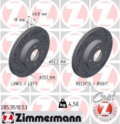 Zimmermann 285.3510.53 Brake disc zimmermann black front hyundai i10 kia picanto 252mm
