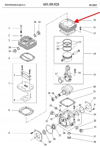 Polmo 601.09.108.04.1 Compressor cylinder hs19, 601.09.. - Original fos polmo łódź