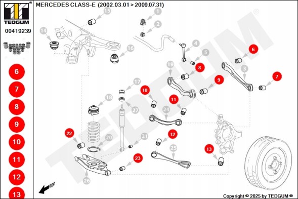 Tedgum 00419239 Set of bushings for rear suspension mercedes e