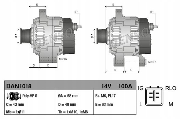 Denso  Bfab59_c alternator (14v, 100a, new with deposit) belt