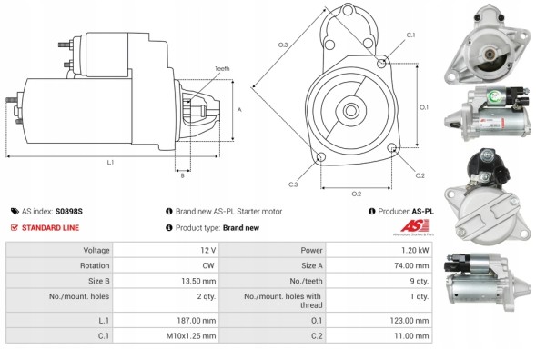 AS-PL S0898S Starter corolla 01.2015-