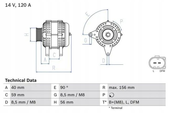 Bosch  Alternator 120a 0 986 041 860 bosch audi a3 a4 tt