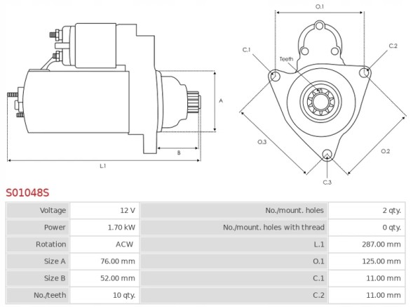 AS-PL S01048S Starter vw passat b3/b4 variant syncro bora 4motion sharan new beetle mk