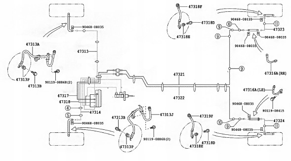 PHU DONOCIK  Toyota auris 1 - rigid steel brake cables - rear axle kit