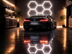 WOLLER L.169/273. Led ceiling light for garage studio detailing 5 patches 295cm x 204cm