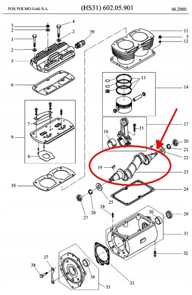 Polmo  Compressor crankshaft hs 21.4 , hs 31 and hs 31.1 - original fos polmo łódź