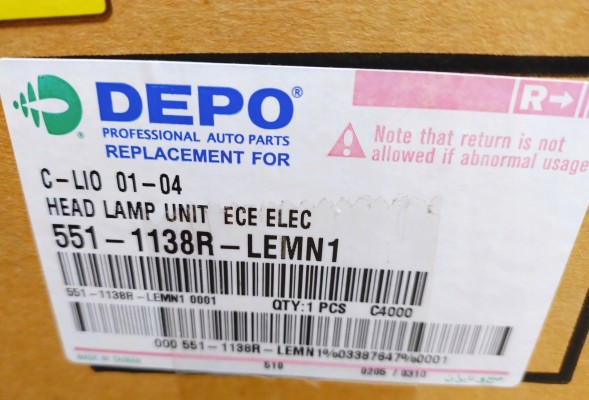Depo  Depo headlight right 551-1138r-lemn1 renault clio ii