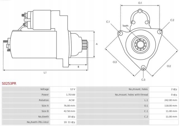 AS-PL S0253PR Starter s0253pr as-pl audi a3 8p/8pa/8p7