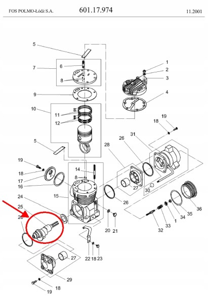 Polmo  Compressor crankshaft mfp 601.17.974 / 601.17.976 - original fos polmo łódź
