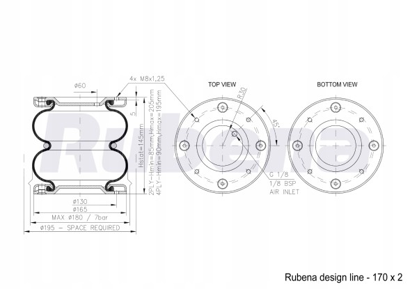 Rubena  Pneumatic cushion - bellows rubena 170/2 + valve