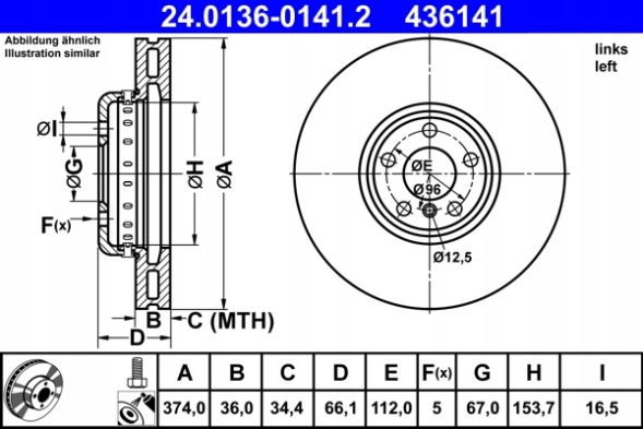 ATE 24.0136-0141.2 Brake disc ate 24.0136-0141.2