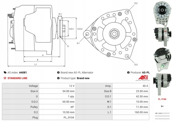 AS-PL A4081 Alternator 12v zastava seat marbella