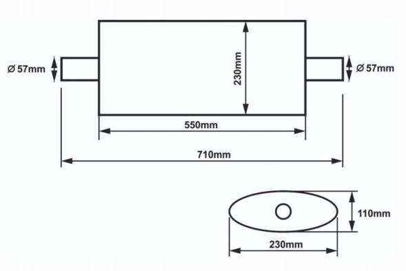 Slide TW-TL-657 Center silencer 57mm slide 304ss 550mm