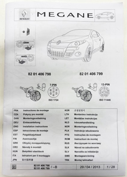 Renault OE 8201406798 Oryg towing hook harness 7 - pin renault megane iii