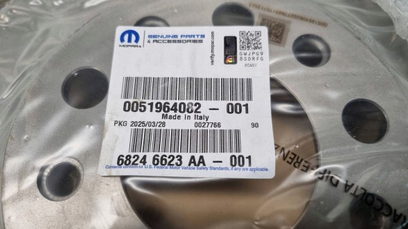 Fiat OE TARCZE HAMULCOWE TYLNE KPL MOPAR 51964082 ALFA 159 GIULIETTA 500X RENEGADE Rear brake discs set mopar 51964082 alfa 159 giulietta 500x renegade