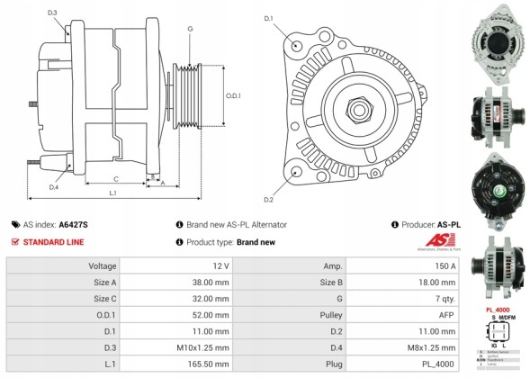 AS-PL A6427S Gs 300 3.0, gs 350 3.5, is 250 2.5, is c 250 2.5, rav 4 2.0 4wd [3gr-fse],