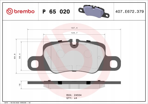 Brembo P 65 020 Brake pads rear porsche panamera