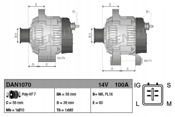 Denso DAN1070 Alternator 100a dan1070 denso toyota