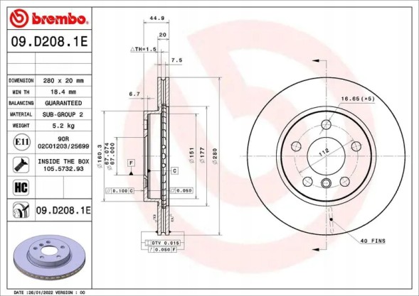 Brembo  Discs + pads front kt 08 011 brembo bmw i3 i01