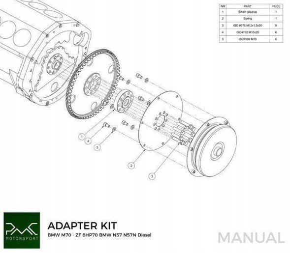 Turboworks PM-ZK-030 Conversion kit / adapter bmw v12 m70 - bmw zf 8hp70 n57 n57n diesel