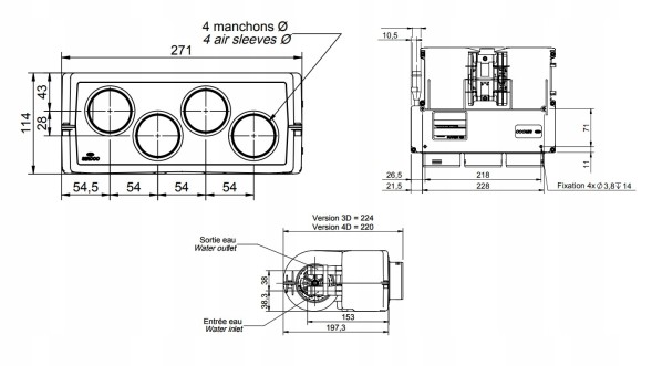 Siroco 20670 WEBASTO DEWASTO Universal water heater 24v 6kw 4 x d45