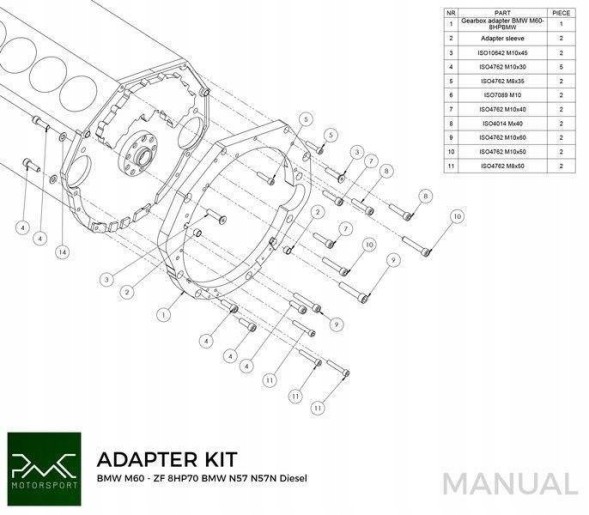 Turboworks PM-ZK-031 Conversion kit / adapter bmw v8 m60 - bmw zf 8hp70 n57 n57n diesel