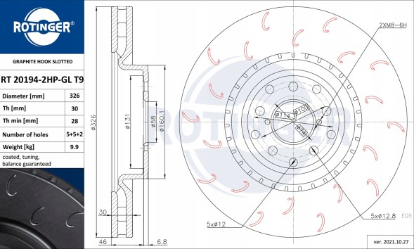 Rotinger RT 20194-2HP-GL T9 Rotinger discs subaru impreza wrx 326mm