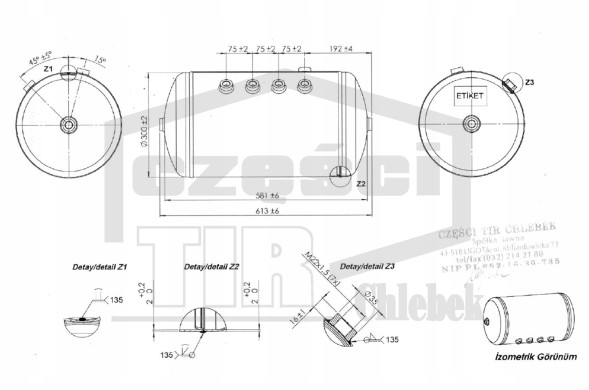 CHINA 02-07-DA-059-BHT Air tank 36l 300x609 daf 95xf/xf105 / 1691625
