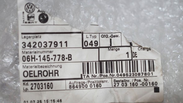 Volkswagen OE 06H145778B Audi a5 8t 2.0 tfsi cdnb cable turbine oil tube 06h145778b amarok a4