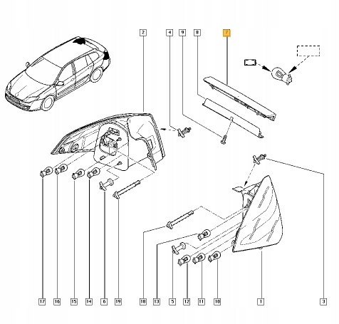 Renault OE  Stop lamp laguna 3 combi tilting window original 265900003r