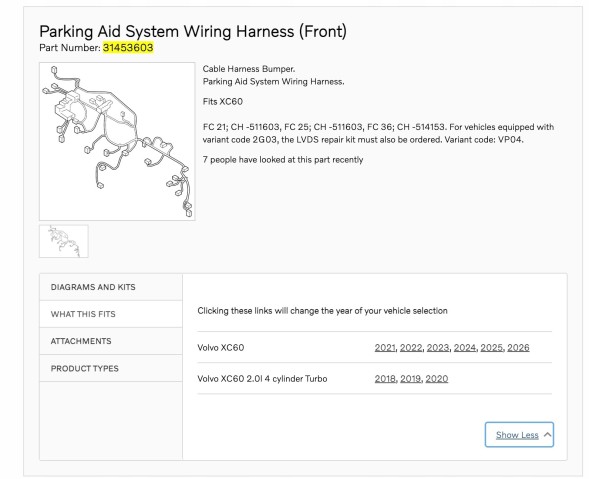 Volvo OE 31453603 314536033 31453603v Set of sensors parking sensor bumper volvo xc60 ii 2 31453603 pdc
