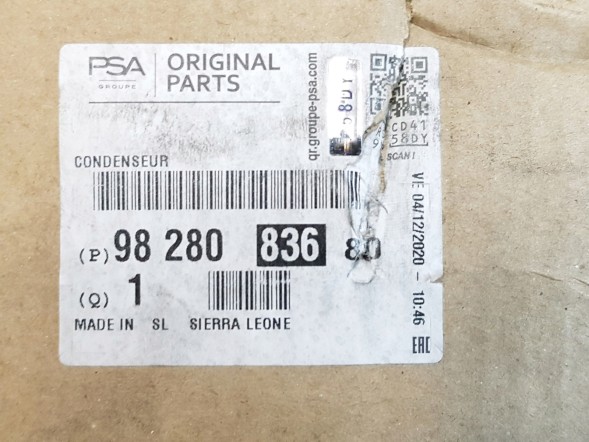 Peugeot OE 9828083680 Air conditioning condenser citroen c3 iii 207 2008 peugeot original 9828083680