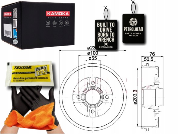 Kamoka KAM104020#AC-PPPP+K Brake drums 2pcs renault kangoo97'- kamoka #petrolhead pro+ kit10
