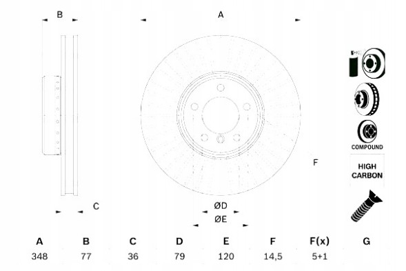 Bosch  Brake disc bosch bmw e60 e61 e63 e64 0986479e20 front