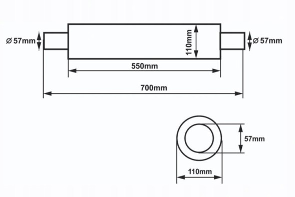 Slide TW-TL-617 Middle silencer 57mm slide rs 304ss 550mm