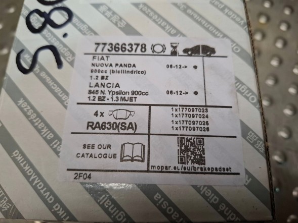 Fiat OE KLOCKI HAMULCOWE PRZÓD 77366378 FIAT PANDA 312 LANCIA YPSILON 11- Brake pads front 77366378 fiat panda 312 lancia ypsilon 11-