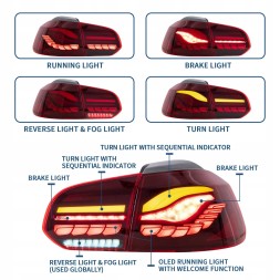 VLAND LDVWU8 9518916E mhm Комплект задніх ліхтарів Vland Full Led Neon Oled Tuning VW Golf VI 6 5k0 2008-2013