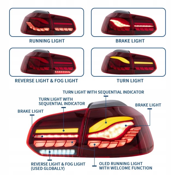 VLAND LDVWU8 9518916E mhm Комплект задніх ліхтарів Vland Full Led Neon Oled Tuning VW Golf VI 6 5k0 2008-2013