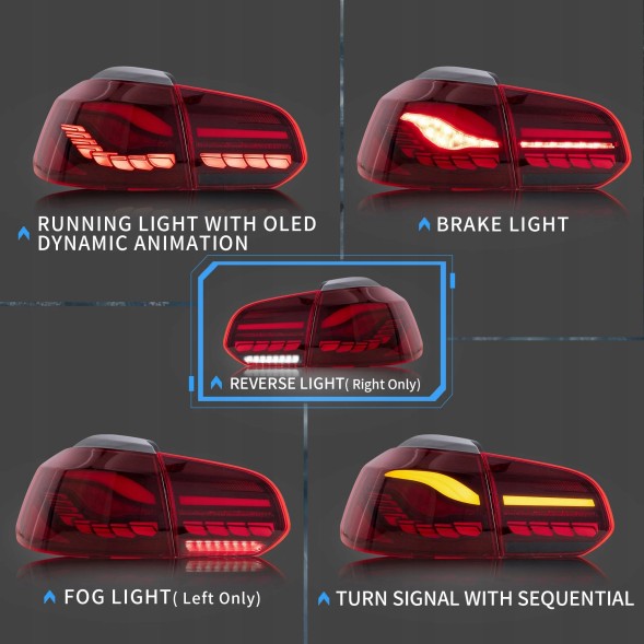 VLAND LDVWU8 9518916E mhm Комплект задніх ліхтарів Vland Full Led Neon Oled Tuning VW Golf VI 6 5k0 2008-2013