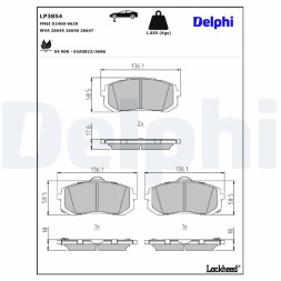 LP3854 DELPHI Комплект гальмівних колодок з 4 шт дисків