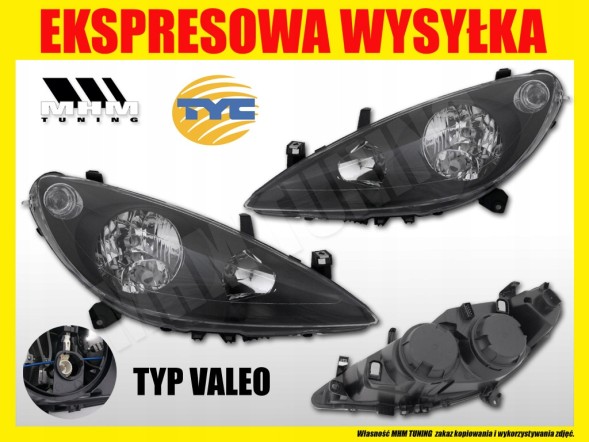 TYC 571009HE MHM ФАРИ ЛАМПИ KPL H7 H1 H1 ТЮНІНГ BLACK ЧОРНІ TYC PEUGEOT 307 2001-2005