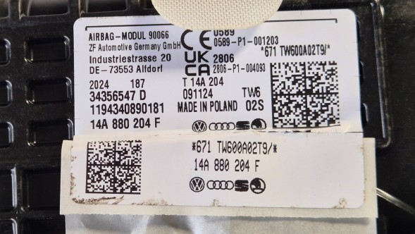 Volkswagen OE PODUSZKA AIR BAG W DESKĘ VOLKSWAGEN ID.7 AIRBAG Подушка безпеки пасажира в панель VW ID7 ID.7 ID 7 OE 14A880204F