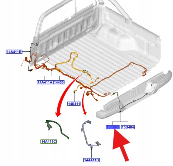 Ford OE JB3T-15K868-SDA, JB3Z15K868T ДЖГУТ ПРОВОДІВ ДАТЧИКІВ ПАРКУВАННЯ ЗАДНІЙ RANGER 2019- OEM 2400783 _ JB3T-15K868-SDA