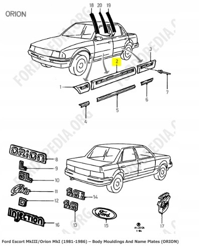 Ford OE Планка права Ford Escort MkIII/Orion MkI (1981-1986) OE 1618150