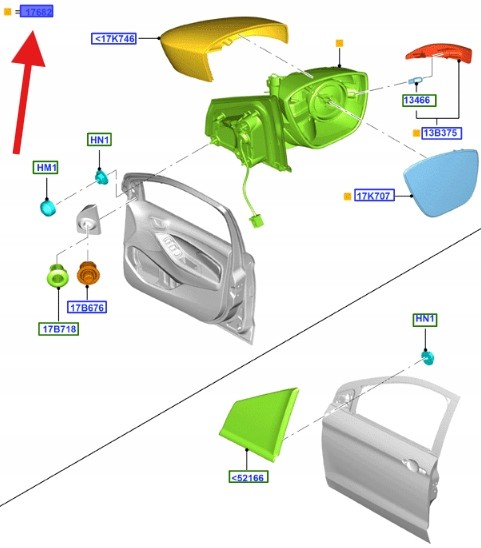 Ford OE E4B5-17682-DE5JA6 E4BZ17682DC ДЗЕРКАЛО ПРАВЕ FORD KA 2016- OE 2060398 _ E4B5-17682-DE5JA6