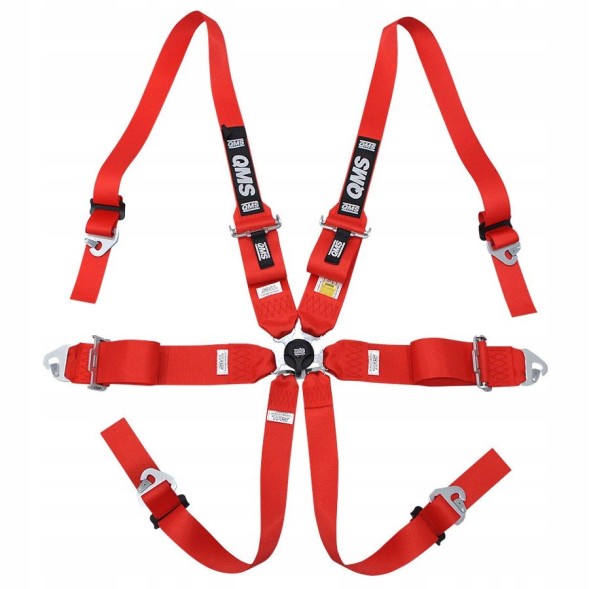 QMS QMSCINT6HR26 Ремені безпеки QMS 6-точкові FIA 8853-2016 HANS 3"+2" червоні (термін дії до 2026 року)