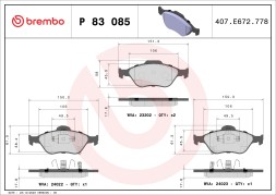 P83085 BREMBO Комплект гальмівних колодок з 4 шт дисків