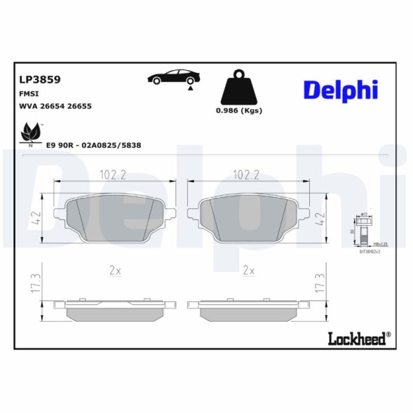 LP3859 DELPHI Комплект гальмівних колодок з 4 шт дисків